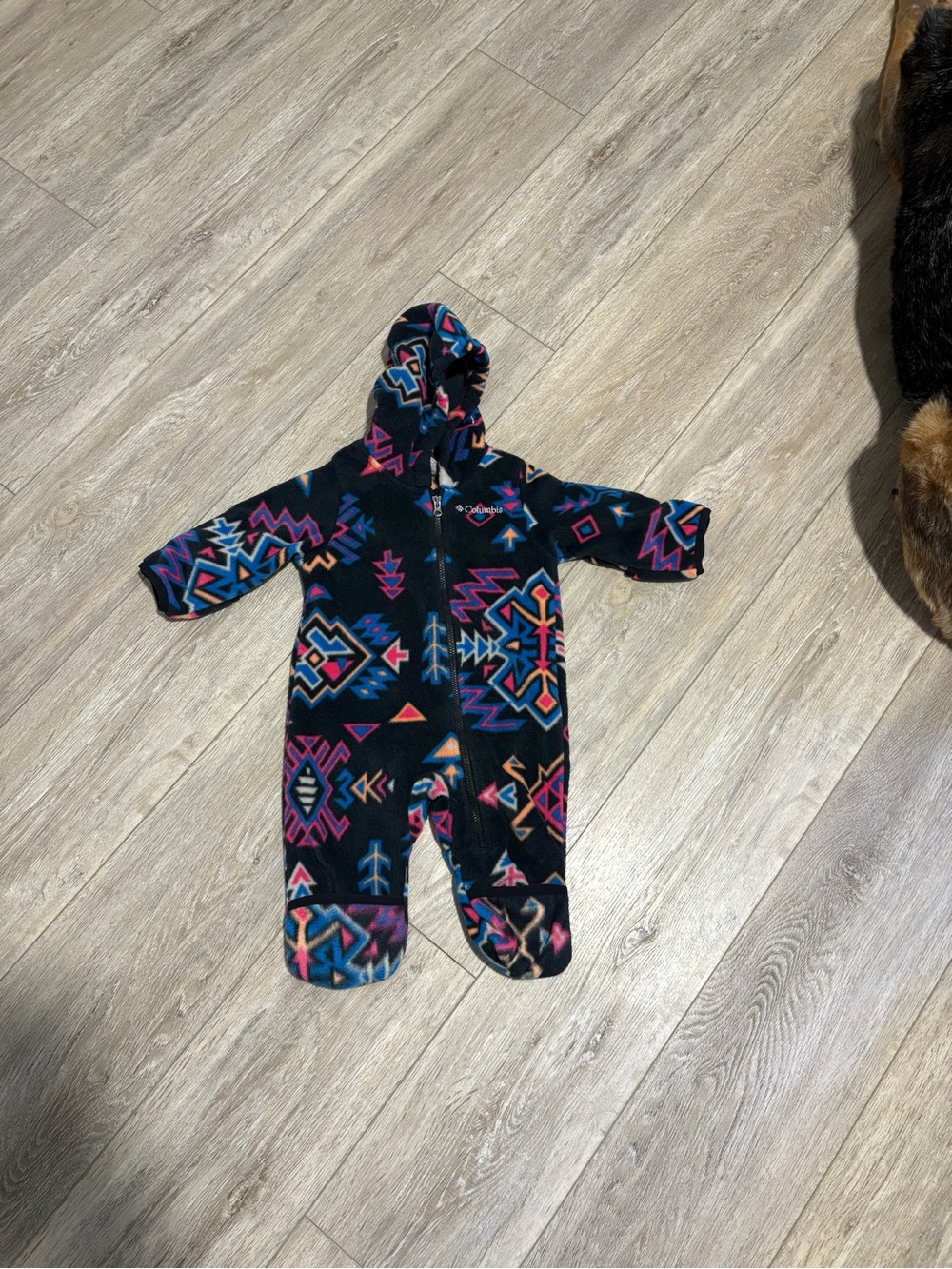 COLUMBIA | Hooded Fleece One-Piece/Bunting in Navy with Multicolor Aztec Print
